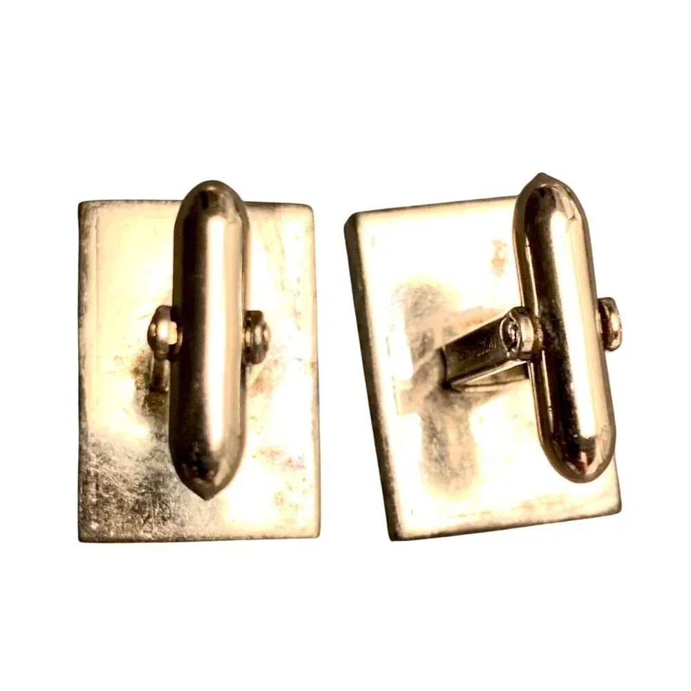 Vintage Lamode Sterling Silver Cufflinks Scalloped Edge Rectangle Hatched Design